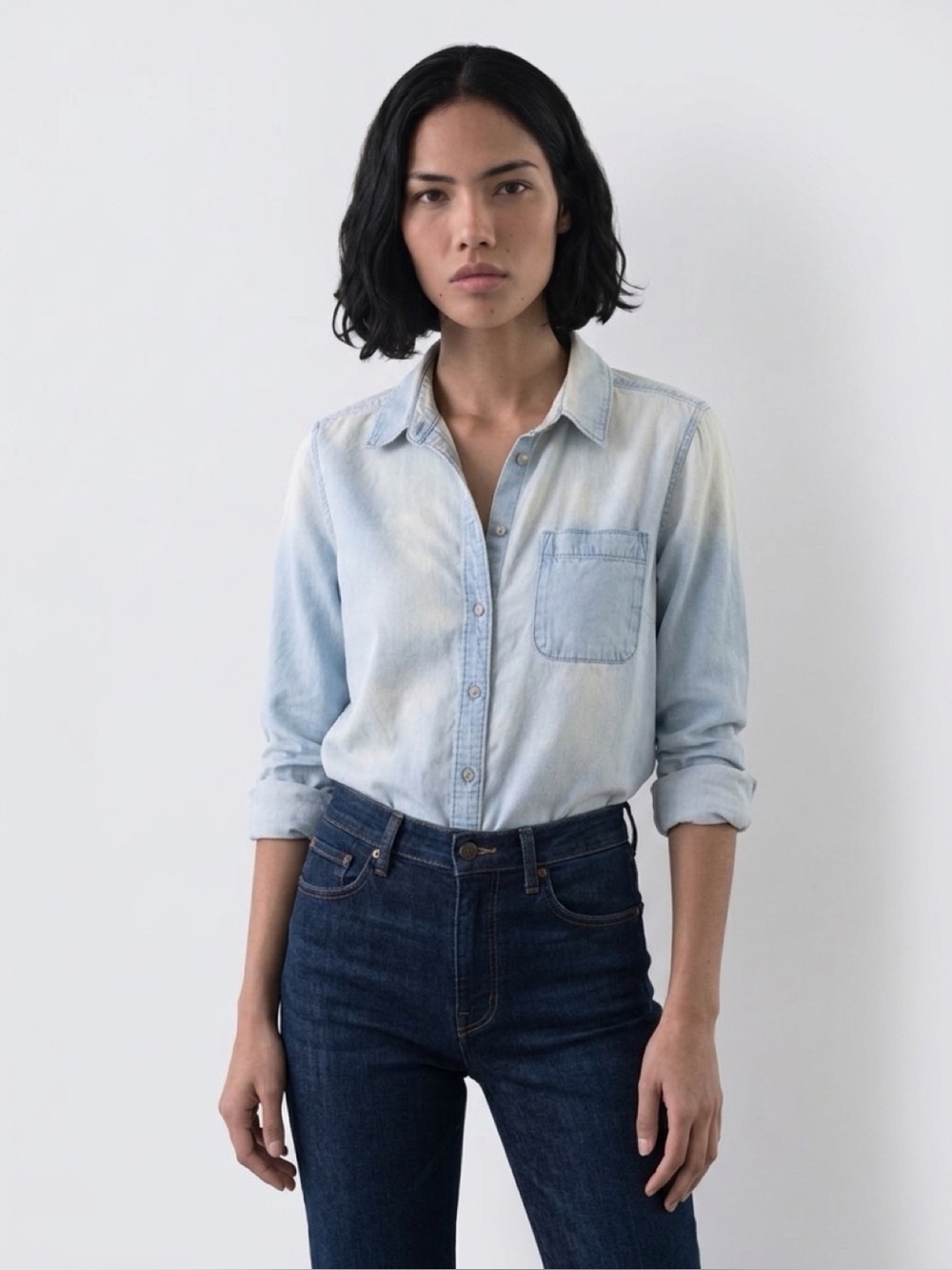 Eddie Bauer Light Wash Denim Button-Up Shirt